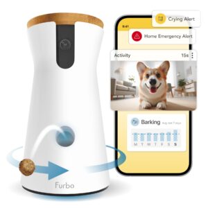 furbo 360° dog camera [basic camera]: pet monitor w/app, rotating 360° view, colour night vision, auto tracking, treat toss, barking alert. loved by millions of pet parents worldwide