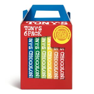[limit quanlity]tony's chocolonely rainbow classic pack 6 x 180g chocolate bars, selection pack gift box, 6 flavours, vegetarian belgian fairtrade chocolate