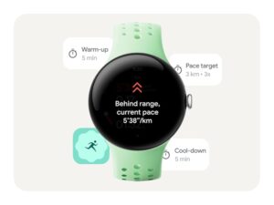 google pixel watch 3 (41 mm) – android smartwatch with heart rate tracking, advanced running from fitbit, fitness insights, 24 hour battery – matte black aluminium case – obsidian band – wi fi