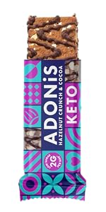 adonis hazelnut crunch & cocoa high protein keto bars (16x45g) | vegan & keto friendly | 100% natural keto snacks | sugar free, palm oil free, dairy free | low sugar & low carb | ideal for a keto diet