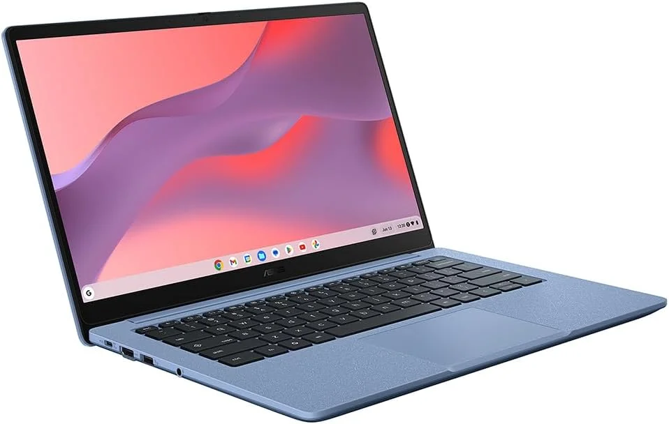 budget friendly chromebook! asus 14" full hd laptop – celeron n4500, 4gb/64gb storage, blue fabric finish budget friendly chromebook! asus 14" full hd laptop – celeron n4500, 4gb/64gb storage, blue fabric finish