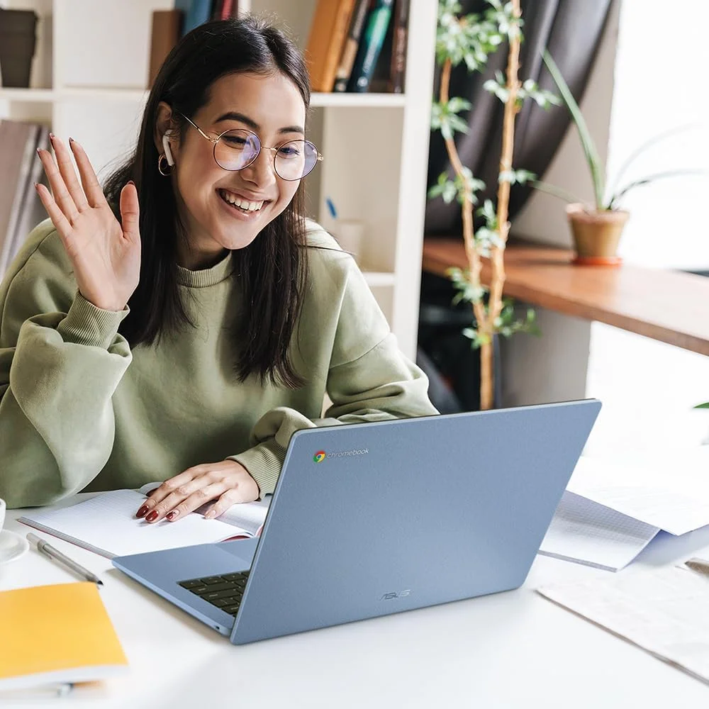 budget friendly chromebook! asus 14" full hd laptop – celeron n4500, 4gb/64gb storage, blue fabric finish budget friendly chromebook! asus 14" full hd laptop – celeron n4500, 4gb/64gb storage, blue fabric finish
