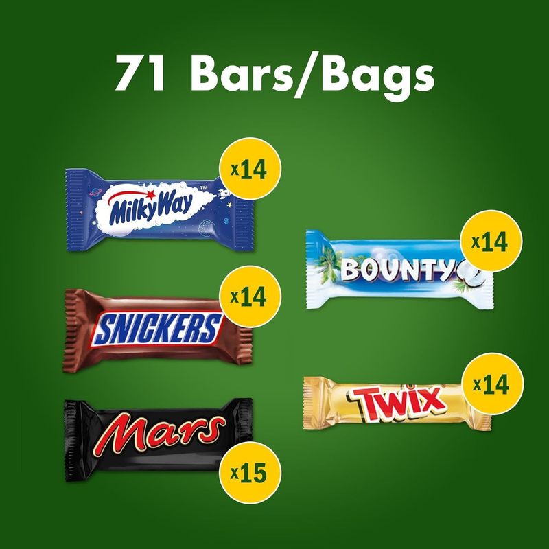 mars mixed bulk chocolate bag 1.4kg, 71 fun size chocolate bars, mars, twix, milkyway, snickers & bounty, ideal for gift, hampers, snacks, party bags mars mixed bulk chocolate bag 1.4kg, 71 fun size chocolate bars, mars, twix, milkyway, snickers & bounty, ideal for gift, hampers, snacks, party bags